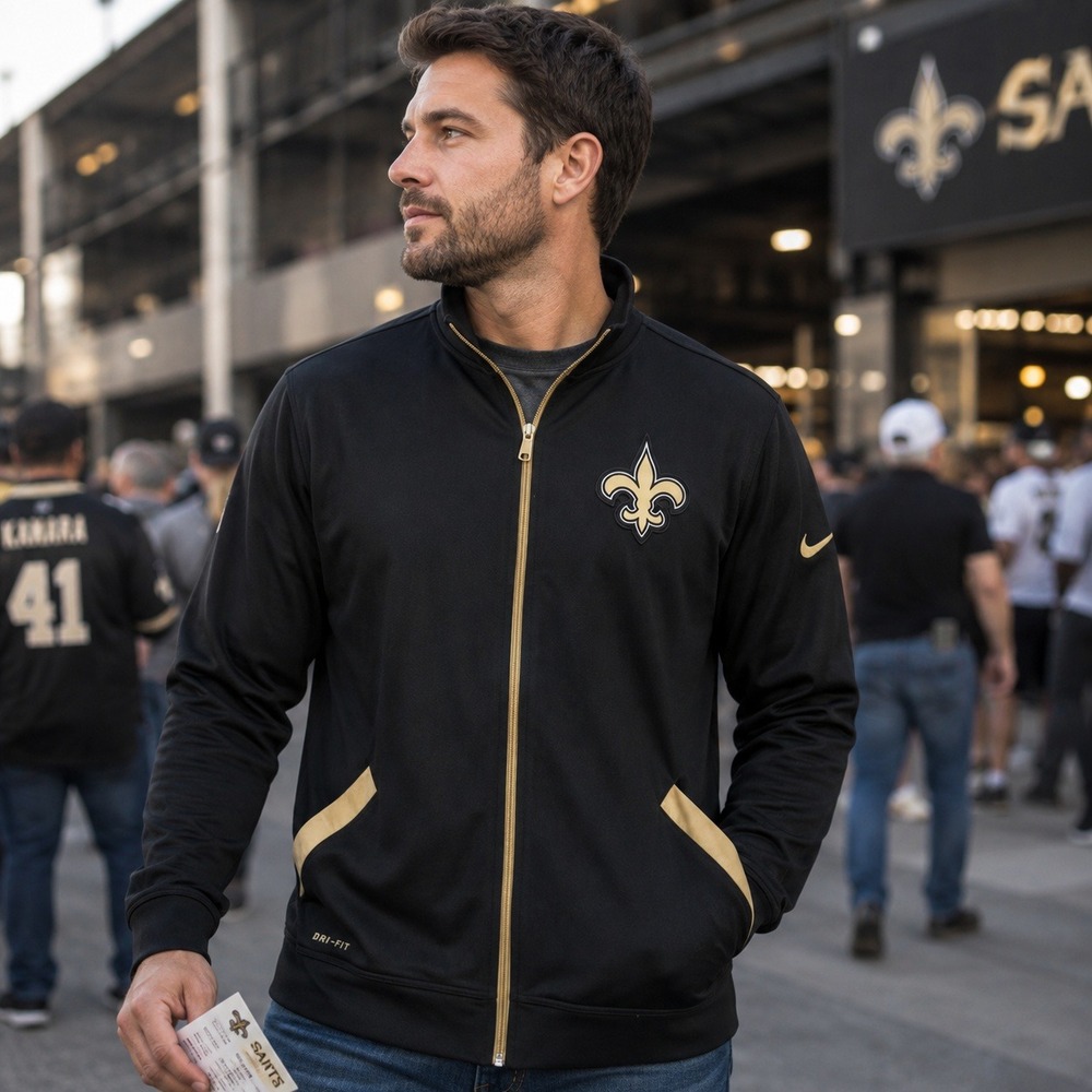 Nike New Orleans Saints On Field Sideline Jacket Mens L NFL Dri-FIT Full Zip